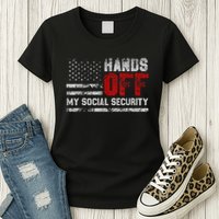 Retro Flag Hands Off My Social Security Protest Vintage Womens T-Shirt