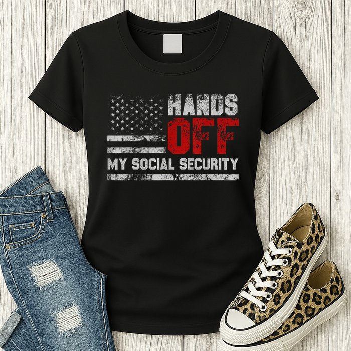 Retro Flag Hands Off My Social Security Protest Vintage Womens T-Shirt