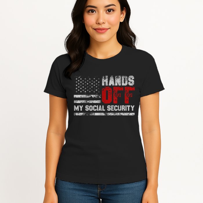 Retro Flag Hands Off My Social Security Protest Vintage Womens T-Shirt