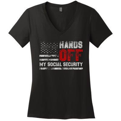Retro Flag Hands Off My Social Security Protest Vintage Women's V-Neck T-Shirt