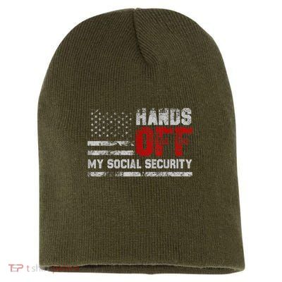 Retro Flag Hands Off My Social Security Protest Vintage Short Acrylic Beanie