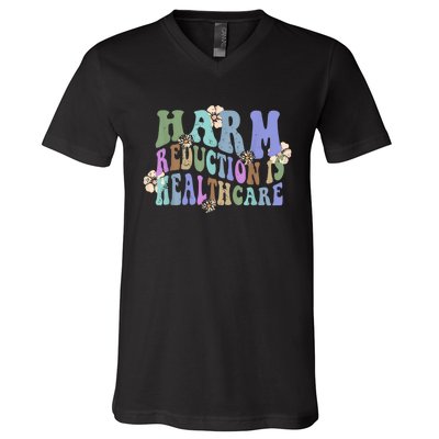 Retro Flower Harm Reduction Healthcare Overdose Awareness V-Neck T-Shirt