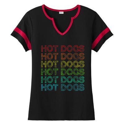 Retro Funny Hot Dog Vintage Food Theme Party Ladies Halftime Notch Neck Tee