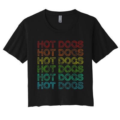 Retro Funny Hot Dog Vintage Food Theme Party Women's Crop Top Tee