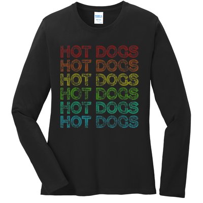 Retro Funny Hot Dog Vintage Food Theme Party Ladies Long Sleeve Shirt