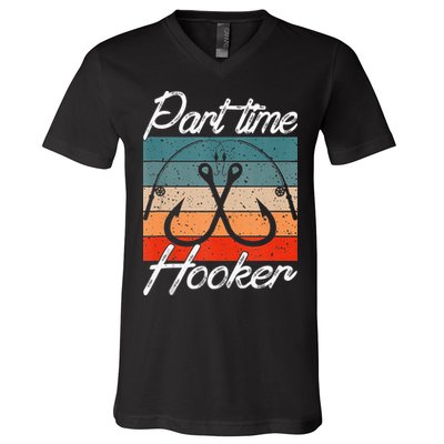 Retro Fishing Hooks Part Time Hooker V-Neck T-Shirt