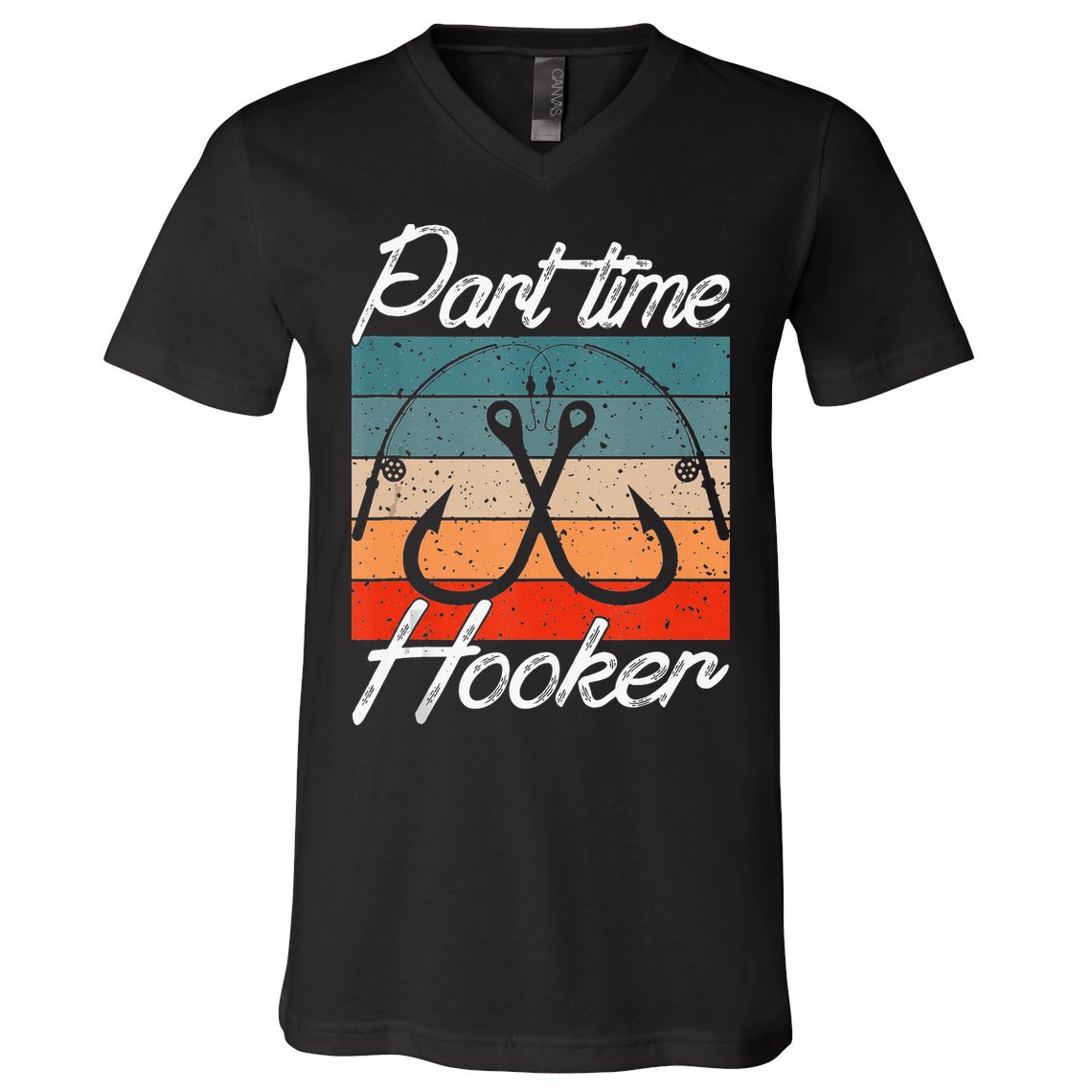Retro Fishing Hooks Part Time Hooker V-Neck T-Shirt
