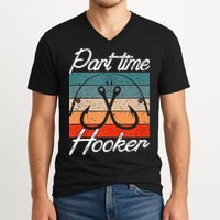Retro Fishing Hooks Part Time Hooker V-Neck T-Shirt