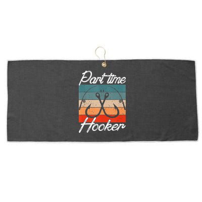 Retro Fishing Hooks Part Time Hooker Large Microfiber Waffle Golf Towel