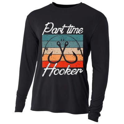 Retro Fishing Hooks Part Time Hooker Cooling Performance Long Sleeve Crew