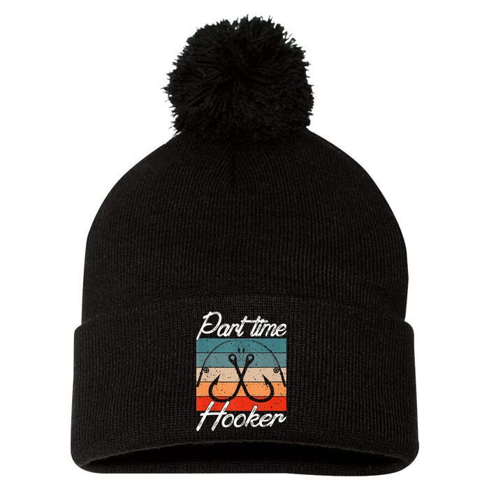Retro Fishing Hooks Part Time Hooker Pom Pom 12in Knit Beanie