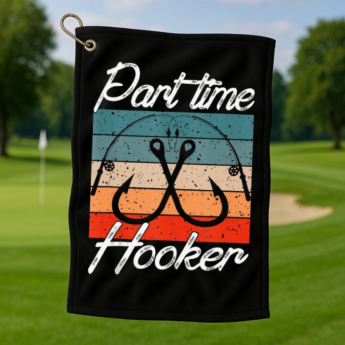 Retro Fishing Hooks Part Time Hooker Golf Towel