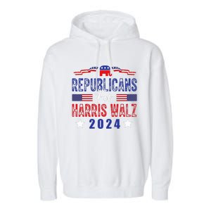 Republicans For Harris Walz Kamala Harris For President 2024 Garment-Dyed Fleece Hoodie