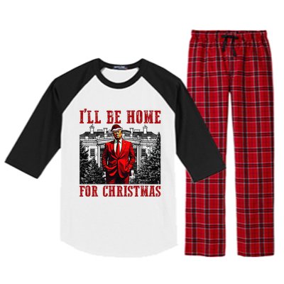 Retro Funny Humorous Trump ILl Be Home For Christmas 2024 Raglan Sleeve Pajama Set