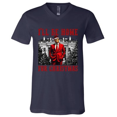 Retro Funny Humorous Trump ILl Be Home For Christmas 2024 V-Neck T-Shirt