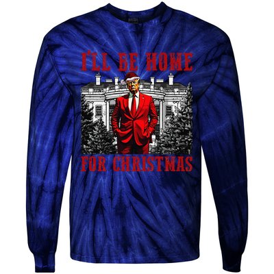 Retro Funny Humorous Trump ILl Be Home For Christmas 2024 Tie-Dye Long Sleeve Shirt