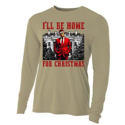 Retro Funny Humorous Trump ILl Be Home For Christmas 2024 Cooling Performance Long Sleeve Crew