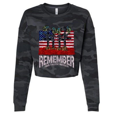 Remember Fallen Heroes Poppy Memorial Day Veteran Soldier Cropped Pullover Crew