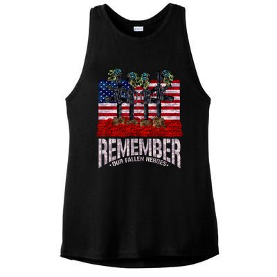 Remember Fallen Heroes Poppy Memorial Day Veteran Soldier Ladies PosiCharge Tri-Blend Wicking Tank