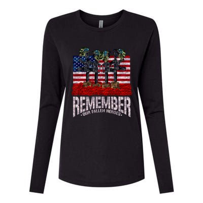 Remember Fallen Heroes Poppy Memorial Day Veteran Soldier Womens Cotton Relaxed Long Sleeve T-Shirt