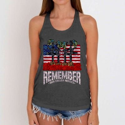 Remember Fallen Heroes Poppy Memorial Day Veteran Soldier Women's Knotted Racerback Tank