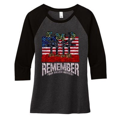 Remember Fallen Heroes Poppy Memorial Day Veteran Soldier Women's Tri-Blend 3/4-Sleeve Raglan Shirt