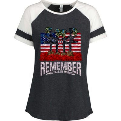 Remember Fallen Heroes Poppy Memorial Day Veteran Soldier Enza Ladies Jersey Colorblock Tee