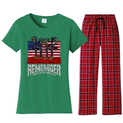 Remember Fallen Heroes Poppy Memorial Day Veteran Soldier Women's Flannel Pajama Set