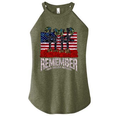 Remember Fallen Heroes Poppy Memorial Day Veteran Soldier Women’s Perfect Tri Rocker Tank