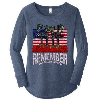 Remember Fallen Heroes Poppy Memorial Day Veteran Soldier Women's Perfect Tri Tunic Long Sleeve Shirt