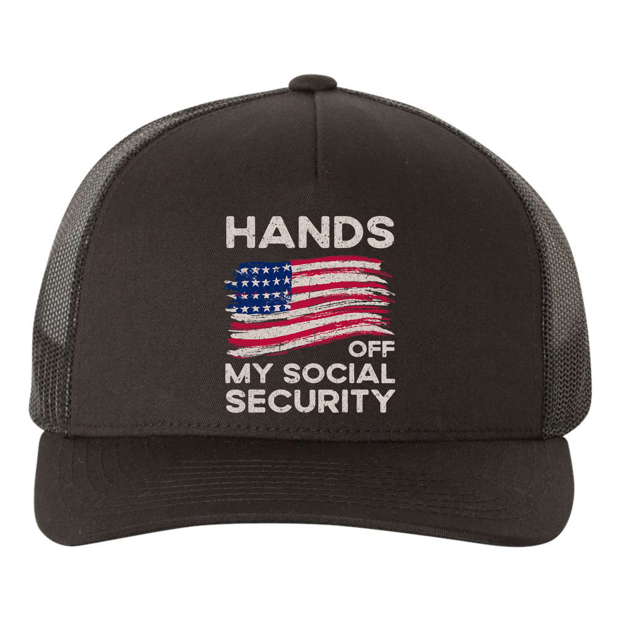 Retro Flag Hands Off My Social Security Protest Vintage Yupoong Adult 5-Panel Trucker Hat