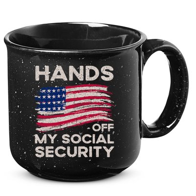 Retro Flag Hands Off My Social Security Protest Vintage 15oz Campfire Ceramic Mug