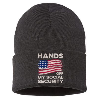 Retro Flag Hands Off My Social Security Protest Vintage Sustainable Knit Beanie