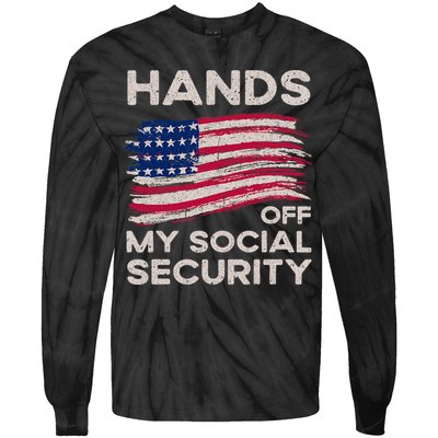 Retro Flag Hands Off My Social Security Protest Vintage Tie-Dye Long Sleeve Shirt