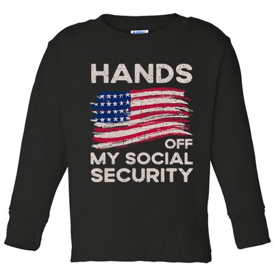 Retro Flag Hands Off My Social Security Protest Vintage Toddler Long Sleeve Shirt