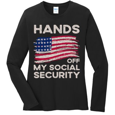 Retro Flag Hands Off My Social Security Protest Vintage Ladies Long Sleeve Shirt