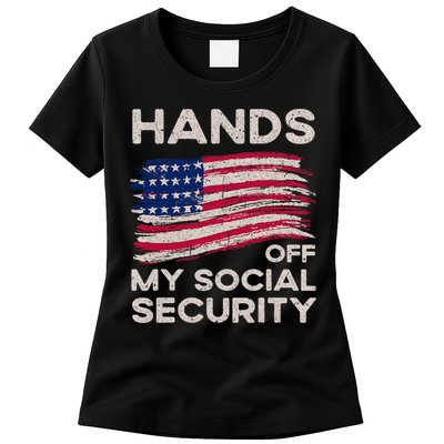 Retro Flag Hands Off My Social Security Protest Vintage Womens T-Shirt