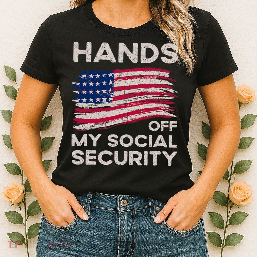 Retro Flag Hands Off My Social Security Protest Vintage Womens T-Shirt