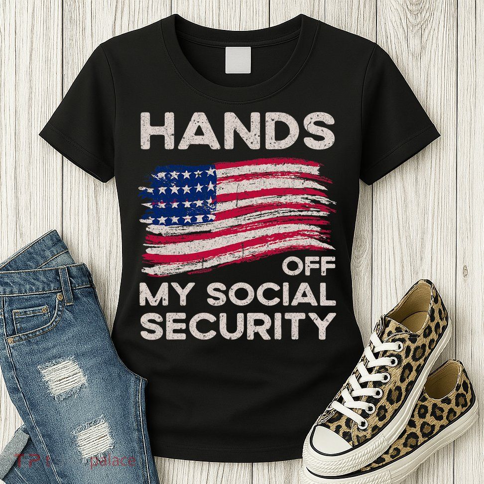 Retro Flag Hands Off My Social Security Protest Vintage Womens T-Shirt