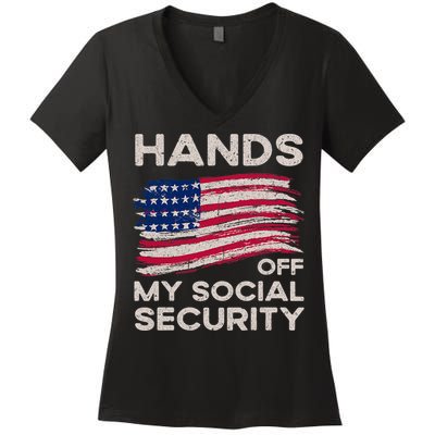 Retro Flag Hands Off My Social Security Protest Vintage Women's V-Neck T-Shirt