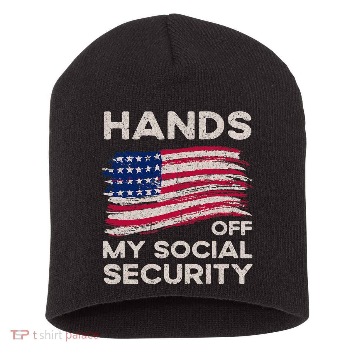Retro Flag Hands Off My Social Security Protest Vintage Short Acrylic Beanie