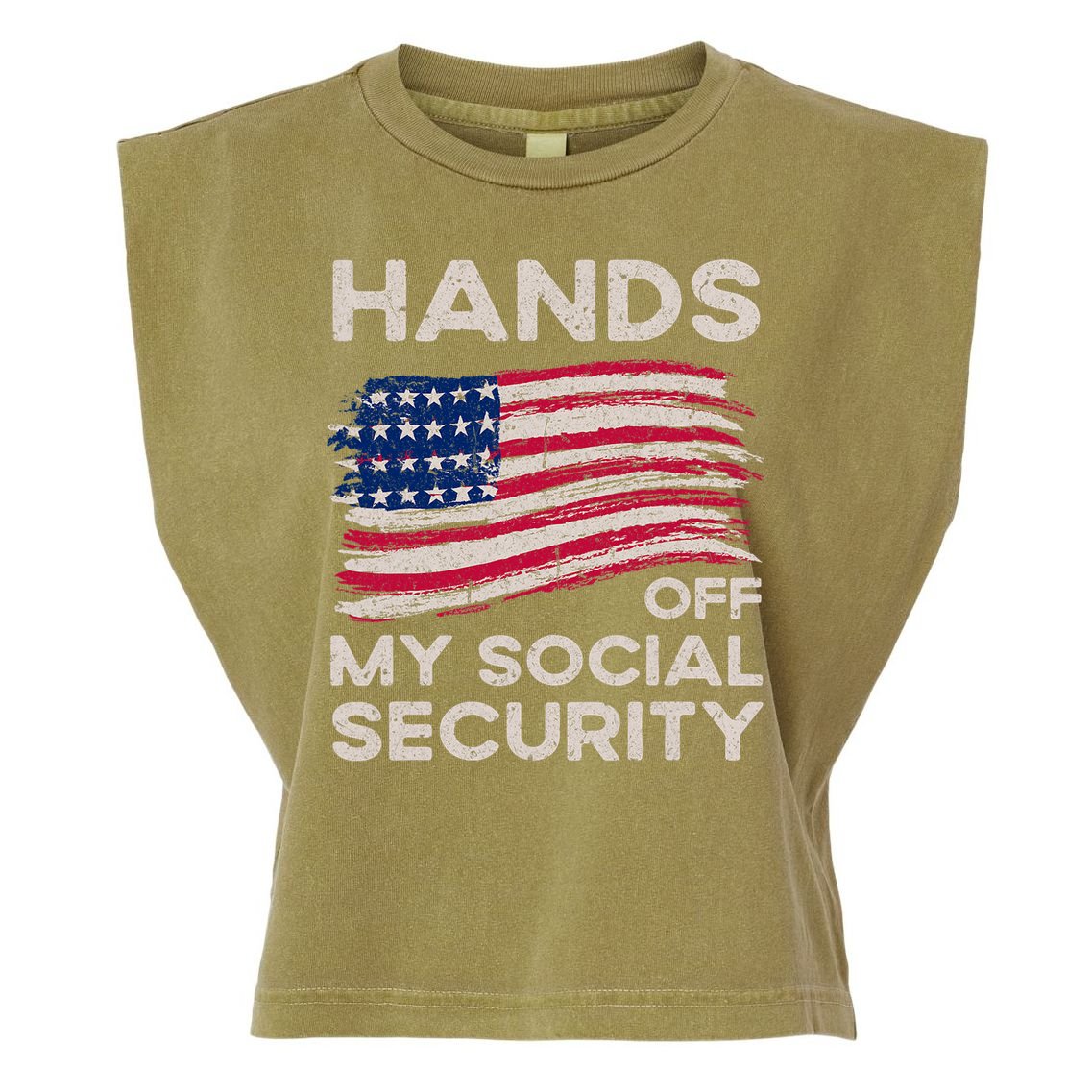 Retro Flag Hands Off My Social Security Protest Vintage Garment-Dyed Women's Muscle Tee