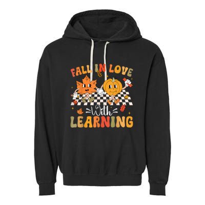 Retro Fall In Love With Learning Autumn Pumpkin Teacher Garment-Dyed Fleece Hoodie