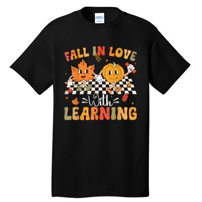 Retro Fall In Love With Learning Autumn Pumpkin Teacher Tall T-Shirt