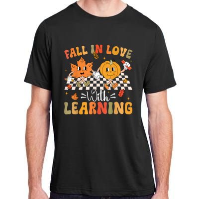 Retro Fall In Love With Learning Autumn Pumpkin Teacher Adult ChromaSoft Performance T-Shirt