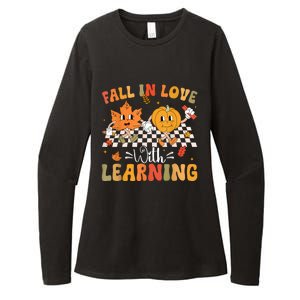 Retro Fall In Love With Learning Autumn Pumpkin Teacher Womens CVC Long Sleeve Shirt