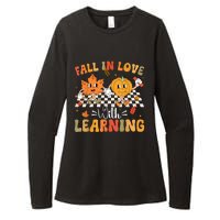 Retro Fall In Love With Learning Autumn Pumpkin Teacher Womens CVC Long Sleeve Shirt