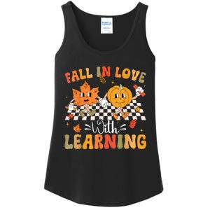 Retro Fall In Love With Learning Autumn Pumpkin Teacher Ladies Essential Tank