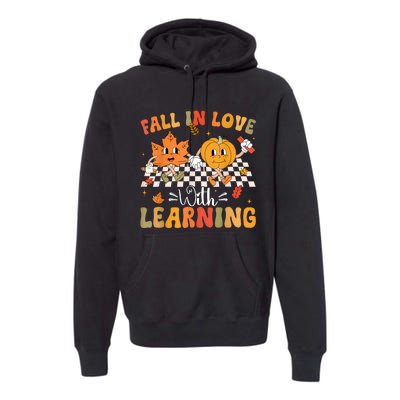 Retro Fall In Love With Learning Autumn Pumpkin Teacher Premium Hoodie