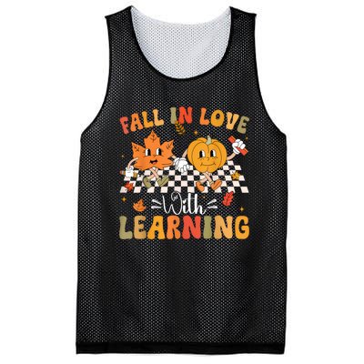 Retro Fall In Love With Learning Autumn Pumpkin Teacher Mesh Reversible Basketball Jersey Tank